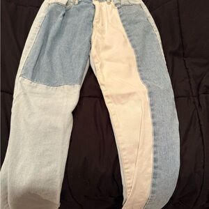 PacSun Blue and Cream Straight Leg Jeans
